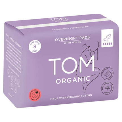 Tom Organic Overnight Pads 8 Pack
