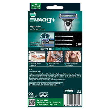 Gillette Mach3+ Razor 1 Handle + 2 Cartridges