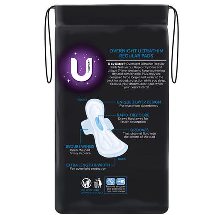 U By Kotex Overnight Ultrathins Pads Regular 10 Pack