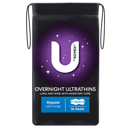 U By Kotex Overnight Ultrathins Pads Regular 10 Pack