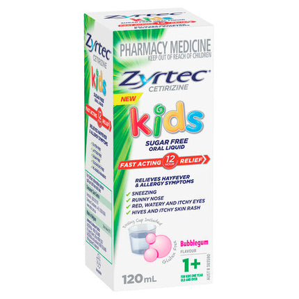 Zyrtec Kids Allergy & Hayfever Oral Liquid Bubblegum 120ml