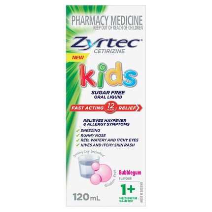 Zyrtec Kids Allergy & Hayfever Oral Liquid Bubblegum 120ml