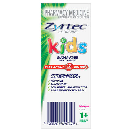 Zyrtec Kids Allergy & Hayfever Oral Liquid Bubblegum 120ml