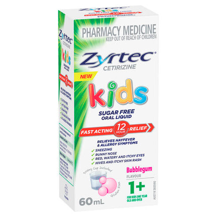 Zyrtec Kids Allergy & Hayfever Oral Liquid Bubblegum 60ml