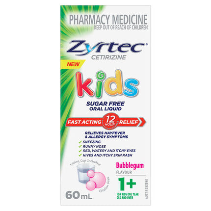 Zyrtec Kids Allergy & Hayfever Oral Liquid Bubblegum 60ml