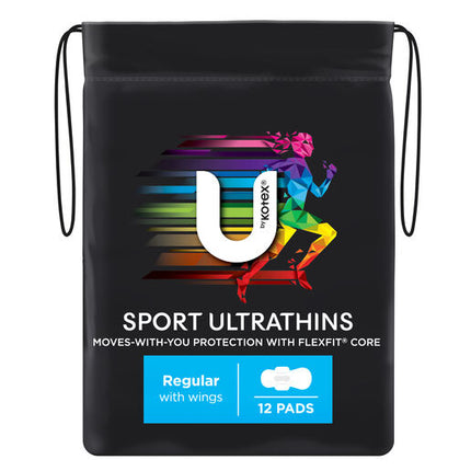 U By Kotex Regular Sport Ultrathins With Wings 12 Pack