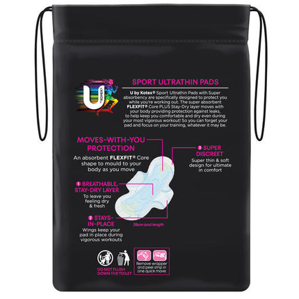 U By Kotex Super Sport Ultrathins Pads With Wings 10 Pack