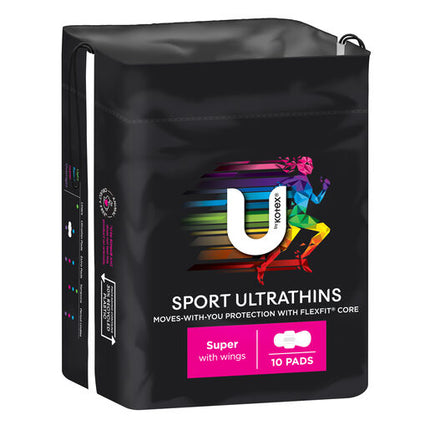 U By Kotex Super Sport Ultrathins Pads With Wings 10 Pack