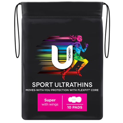 U By Kotex Super Sport Ultrathins Pads With Wings 10 Pack