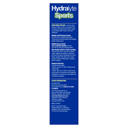 Hydralyte Sports Effervescent Electrolyte Tablets Lemon Lime 20 Tablets