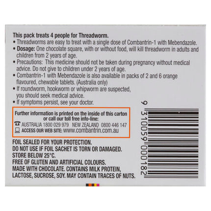 Combantrin -1 Threadworm Chocolate Squares 4 Pack