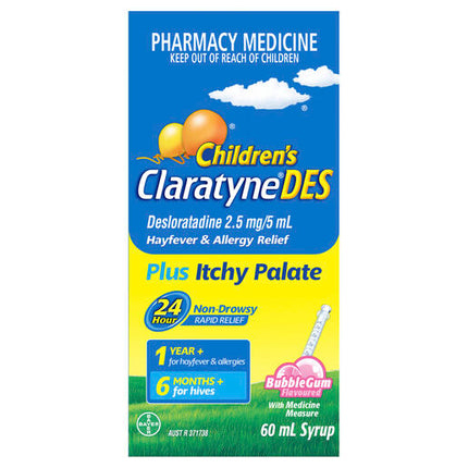 Claratyne Children's DES Hayfever & Allergy Relief Bubblegum Flavour Syrup 60ml