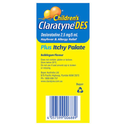 Claratyne Children's DES Hayfever & Allergy Relief Bubblegum Flavour Syrup 60ml
