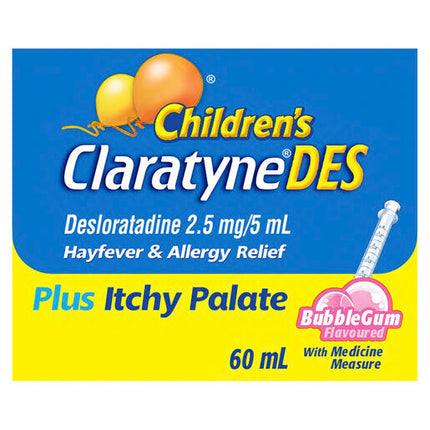 Claratyne Children's DES Hayfever & Allergy Relief Bubblegum Flavour Syrup 60ml