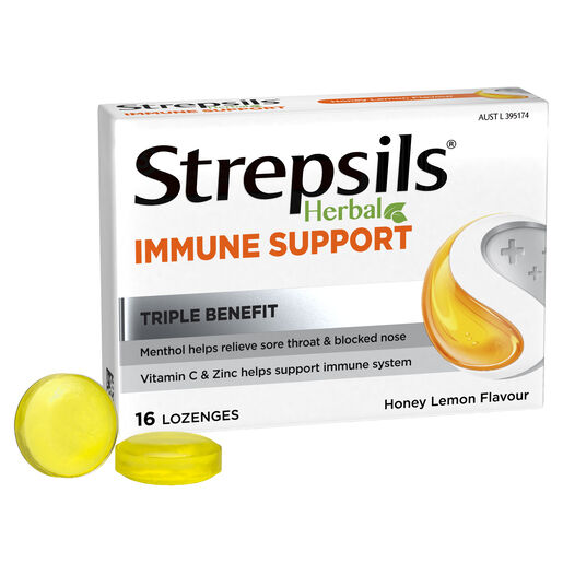 Strepsils Herbal Immune Support Honey & Lemon 16 Lozenges