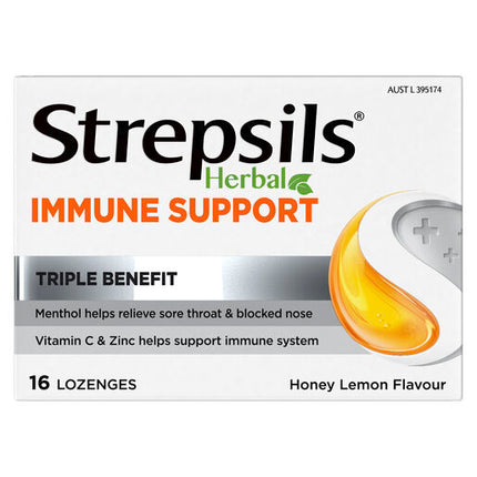 Strepsils Herbal Immune Support Honey & Lemon 16 Lozenges