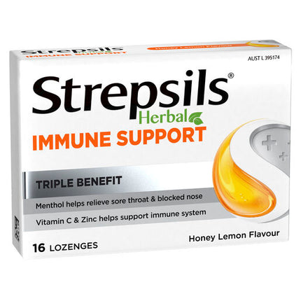 Strepsils Herbal Immune Support Honey & Lemon 16 Lozenges