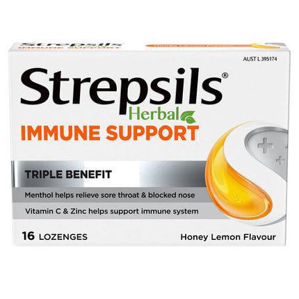 Strepsils Herbal Immune Support Honey & Lemon 16 Lozenges