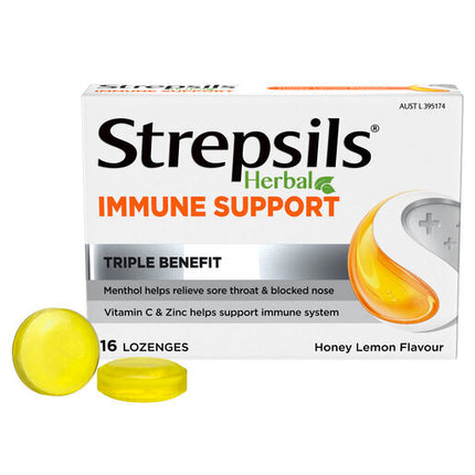 Strepsils Herbal Immune Support Honey & Lemon 16 Lozenges