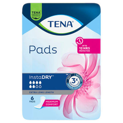 Tena Pads InstaDRY Extra Long Length 6 Pads