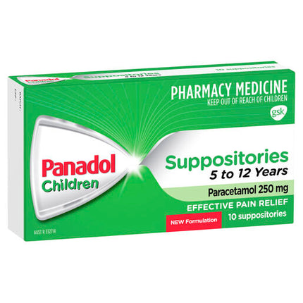 Panadol Children 5 to 12 Years Suppositories Paracetamol 250mg 10 Pack