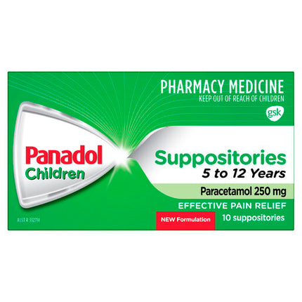 Panadol Children 5 to 12 Years Suppositories Paracetamol 250mg 10 Pack