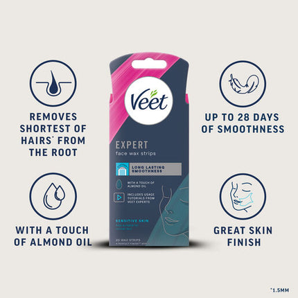 Veet Expert Face Wax Strips for Sensitive Skin 20 Pack