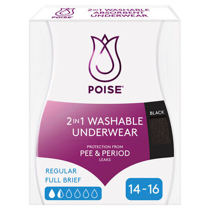 Poise 2-in-1 Period & Incontinence Undies Black Size 14-16 1 Pack