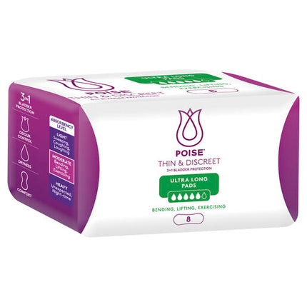 Poise Thin & Discreet Ultra Long Pads 8 Pack