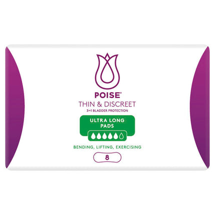 Poise Thin & Discreet Ultra Long Pads 8 Pack