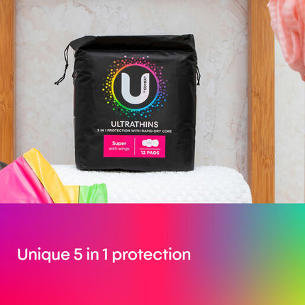 U By Kotex Super Ultrathins Pads with Wings 12 Pack
