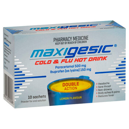 Maxigesic Cold & Flu Hot Drink Lemon Flavour 10 Sachets