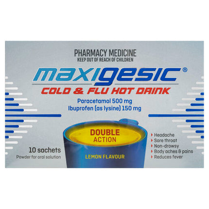 Maxigesic Cold & Flu Hot Drink Lemon Flavour 10 Sachets