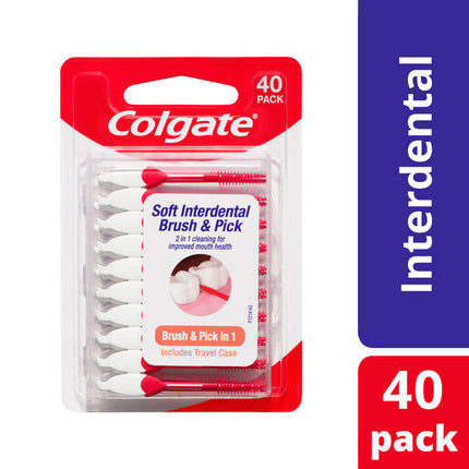 Colgate Soft Interdental Brush & Pick 40 Pack With Travel Case