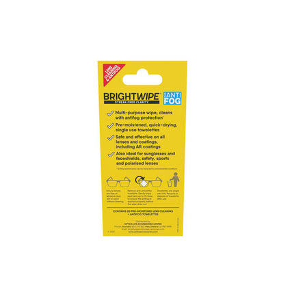 BrightWipe Anti-Fog Lens Cleaning Wipes 20 Pack