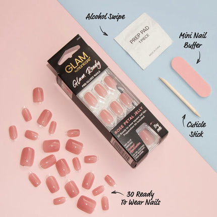 Manicare Glam Ready Pre-Glued Nails Rose Petal Jelly 30pcs