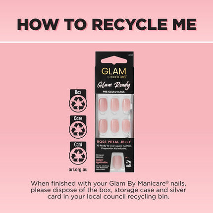Manicare Glam Ready Pre-Glued Nails Rose Petal Jelly 30pcs