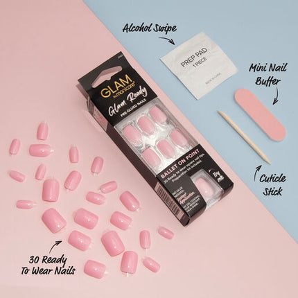 Manicare Glam Ready Pre-Glued Nails Ballet on Point 30pcs