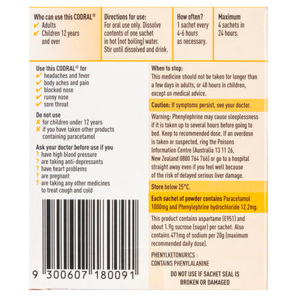 Codral Relief Max Cold & Flu + Decongestant Hot Drink Oral Powder 10 Sachets
