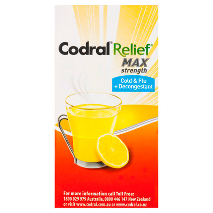 Codral Relief Max Cold & Flu + Decongestant Hot Drink Oral Powder 10 Sachets