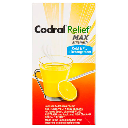 Codral Relief Max Cold & Flu + Decongestant Hot Drink Oral Powder 10 Sachets