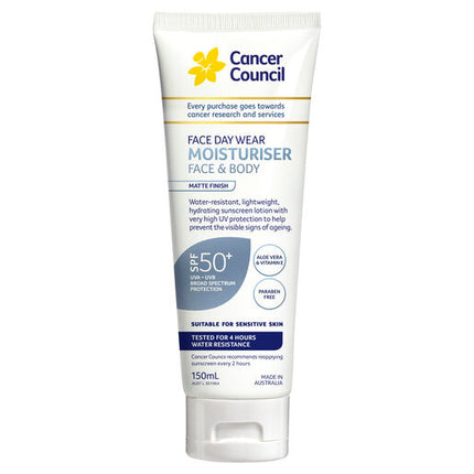 Cancer Council Face & Body Moisturiser Water Resistant SPF50+ 150mL