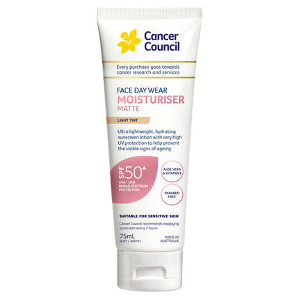 Cancer Council Face Day Wear Moisturiser Matte Light Tint SPF50+ 75mL
