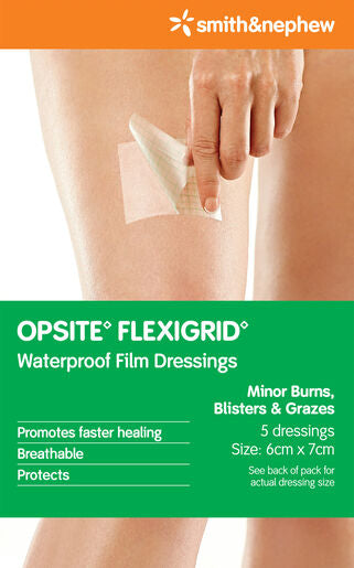 Opsite Flexigrid Waterproof Film Dressing 6cm x 7cm 5 Pack