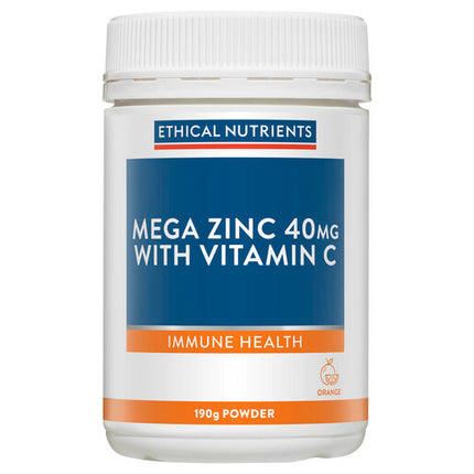 Ethical Nutrients Mega Zinc 40mg with Vitamin C Orange 190g Powder