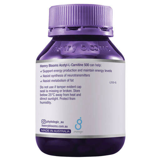 henry blooms acetyl l carnitine Henry Blooms Acetyl L-Carnitine 500 60 Vege Capsules – Direct Chemist Outlet Online