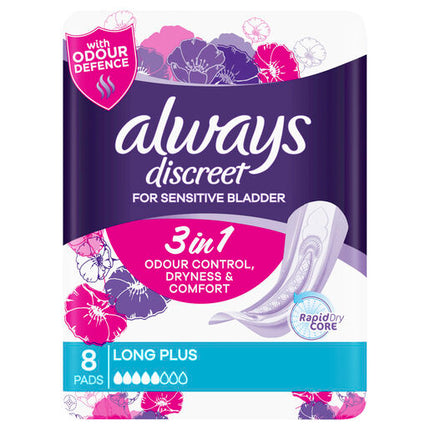 Always Discreet Long Plus Pads For Bladder Leaks 8 Pack