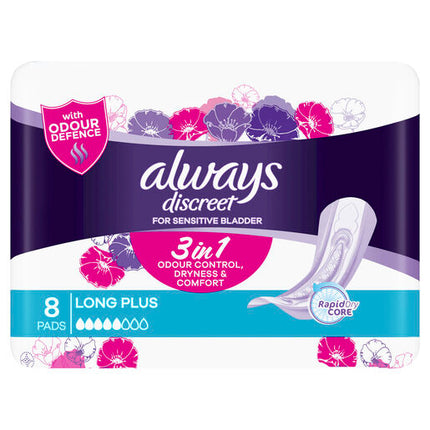 Always Discreet Long Plus Pads For Bladder Leaks 8 Pack