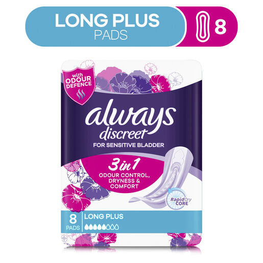 Always Discreet Long Plus Pads For Bladder Leaks 8 Pack