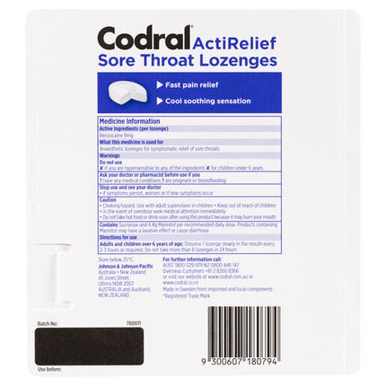 Codral ActiRelief Sore Throat Mint 40 Lozenges